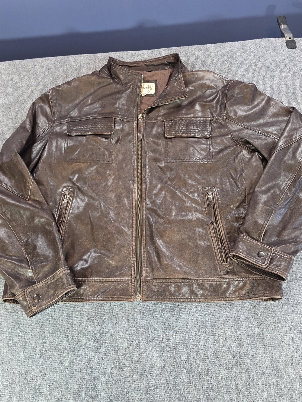 Scully Brown Leather Jacket Womens XL Zip Front Distressed Moto Western Coat